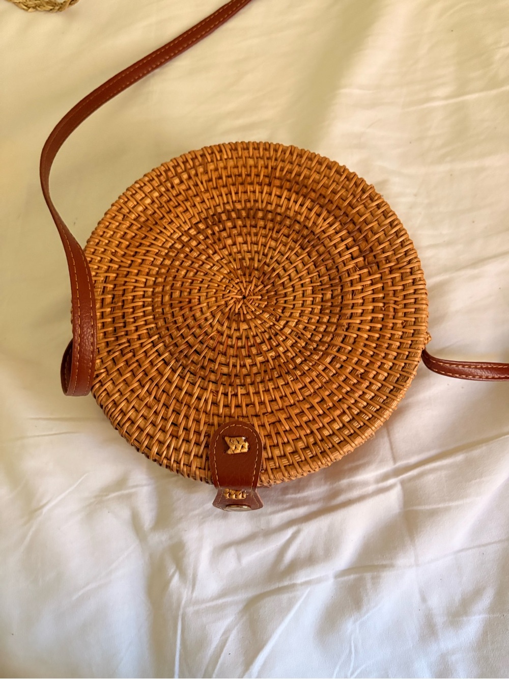 Woven Round Crossbody Bag in Natural Brown - Picture 3 of 4